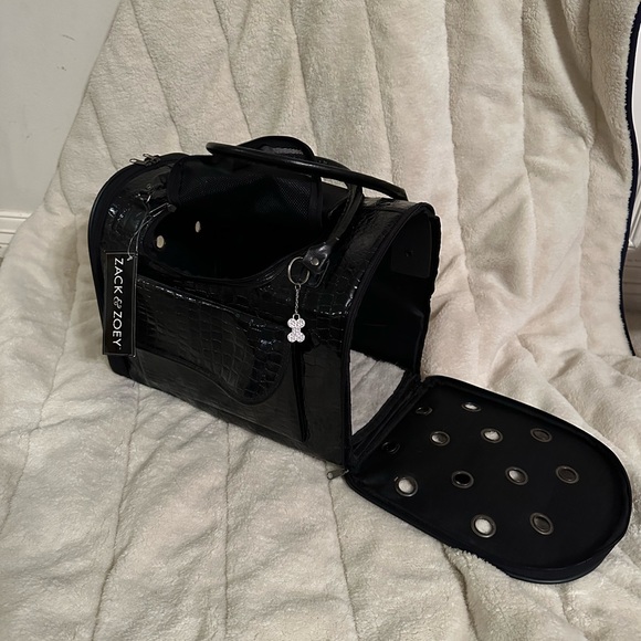 Zack & Zoey Pet Carrier Dog Cat black crocodile embossed puppy travel bag purse - Picture 3 of 10